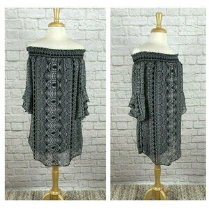 City Triangles Off The Shoulder Mini Dress 3/4 Flutter Sleeves Flowy Bohemian S